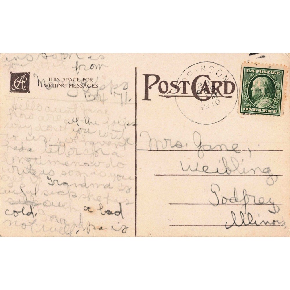 1910 Greetings Antique Postcard Purple Violets Landscape Robinson Illinois IL - Picture 2 of 2